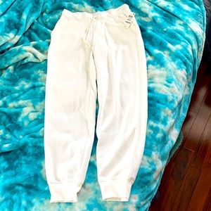 Bright white soft cotton poly fleecy inside sweatpants 2 pockets